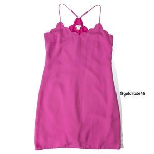 J. Crew Factory scalloped neck spaghetti strap dress in Neon Berry